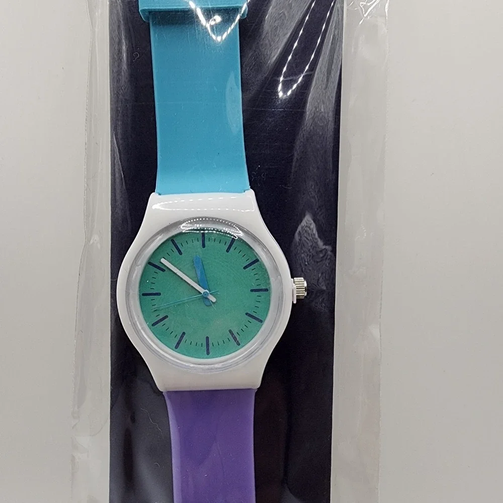 Kendall James Watch Colorblock Silicone Band Turquoise Purple Green Dial New